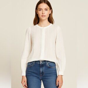Joie Rashelda B Porcelain White Sheer Striped Blouse Women’s Size S